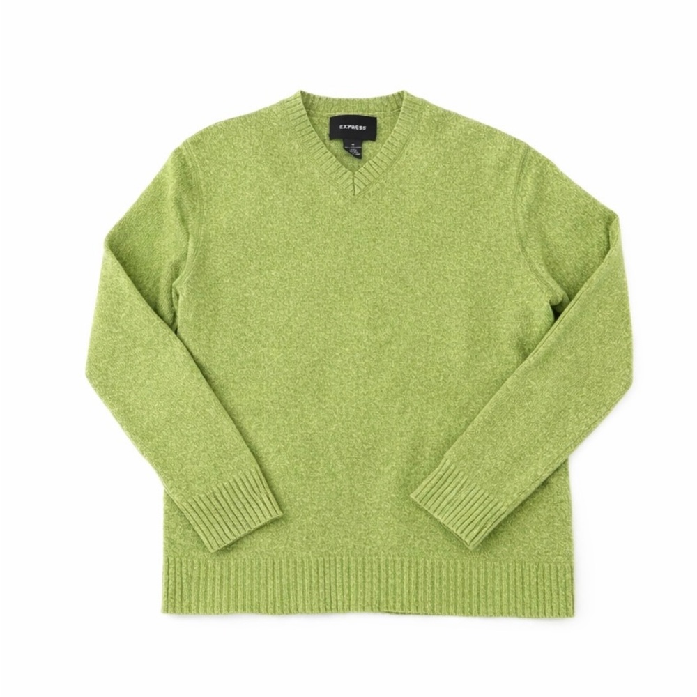 Express 100% Lambswool Men’s V-Neck Sweater in Light Green Size Medium